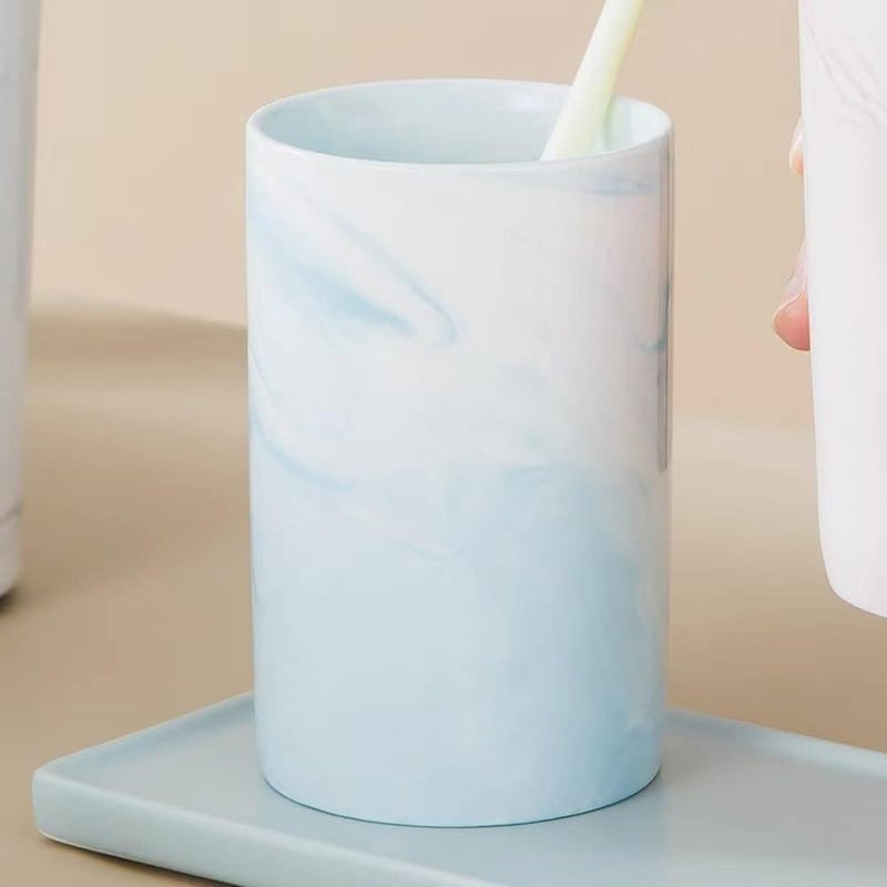RabyLeo Marble ceramic mug, creative toothbrush holder, simple drinking cup. (Blue) - Image 3